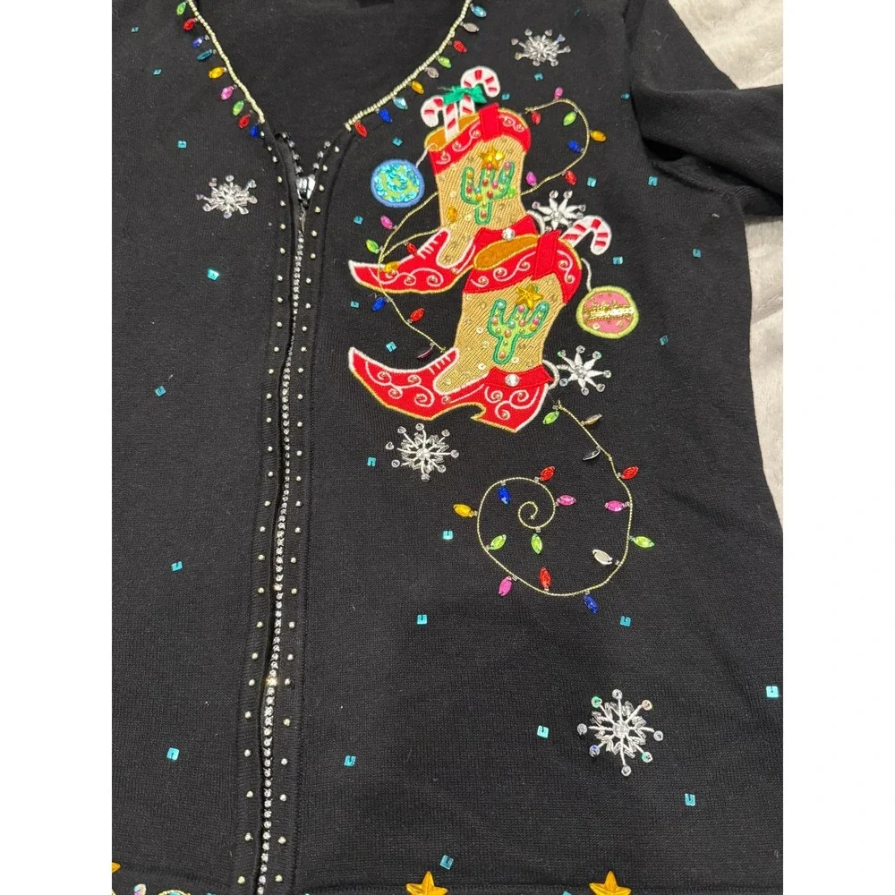 Jack B. Quick Womens Sweater L Black Christmas Cardigan Stocking Festive - Picture 6 of 7